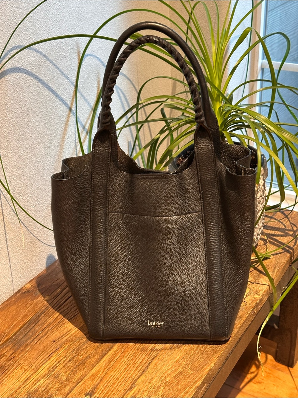 Botkier Black Pebbled Leather Braided-Handle Crossbody Tote - Picture 10 of 10